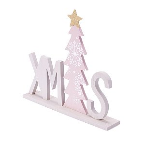 Ornamento Xmas cinza com árvore rosa em madeira F359499
