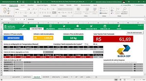 Planilha de Cálculo de Fretes Fracionados por Faixas de Cep em Excel 6.0