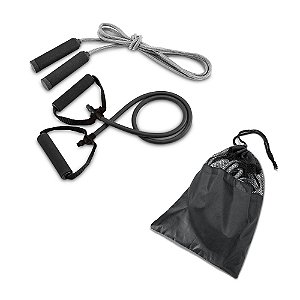 25 Conjunto fitness composto por elástico e corda de pular 98086