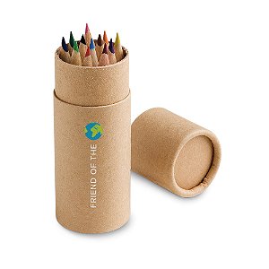 100 Caixas cilíndrica em papel kraft reciclado com 12 lápis de cor 51752