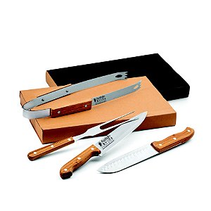 10 Kit churrasco. Aço inox e bambu. 4 peças em caixa kraft. 94140
