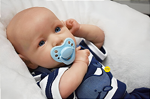 Bebê Reborn Menino Saskia 52 Cm Olhos Abertos Bebê Super Realista Corpo Vinil Siliconado Com Chupeta