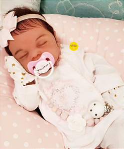 Bebê Reborn Menina Charlotte 46 Cm Olhos Fechados Princesa Linda Silicone Sólido Com Enxoval E Chupeta