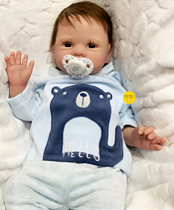 Bebê Reborn Menino Silicone Sólido 50 Cm Olhos Abertos Super Realista Sofisticado Com Enxoval E Chupeta