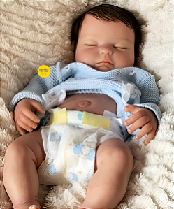 Bebê Reborn Menino Silicone Sólido 47 Cm Olhos Fechados Bebê Gordinho Muito Fofo Com Chupeta E Enxoval