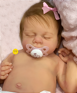 Bebê Reborn Menina Loulou 45 Cm Olhos Fechados Silicone Sólido Bebê Gordinha Realista Com Chupeta