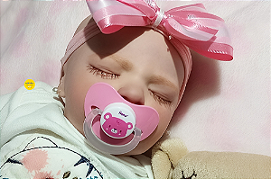 Boneca Bebê Reborn Menina Owen Realborn 53 Cm Olhos Fechados Detalhes Reais Bebê Chupando Chupeta