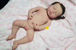 Bebê Reborn Menina Loulou 45 Cm Olhos Fechados Silicone Sólido Pode Dar Banho Acompanha Enxoval