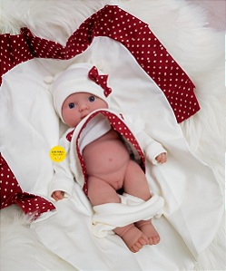 Boneca Bebê Reborn Menina Silicone Sólido 30 Cm Olhos Abertos Linda Bebê Prematura Pode Dara Banho