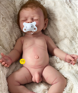 Bebê Reborn Menino Silicone Sólido 43 Cm Olhos Fechados Super Realista Detalhes De Um Bebê De Verdade