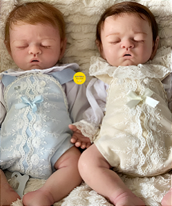Bebê Reborn Menina E Menino Gêmeos Silicone Sólido 43 Cm Olhos Fechados Acompanha Acessórios