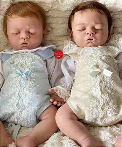 Bebê Reborn Menina E Menino Gêmeos Silicone Sólido 43 Cm Olhos Fechados Acomapanha Acessórios