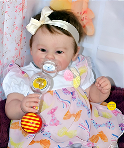 Bebê Reborn Menina Greta 50 Cm Olhos Abertos Lindíssima Bebê De Luxo Realista Com Chupeta E Enxoval