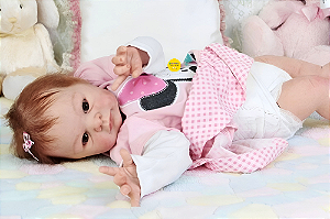 Bebê Reborn Menina Jill 46 Cm Olhos Abertos Detalhes Reais Encantadora Acompanha Enxoval E Chupeta