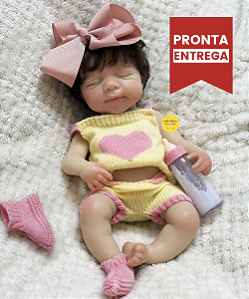 Bebê Reborn Menina Pascale 34 Cm Olhos Fechados Bebê De Silicone Sólido Com Enxoval Pronta Entrega
