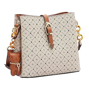 Bolsa feminina - Alça tiracolo - Monograma cristal - Natural - Chenson 3484553