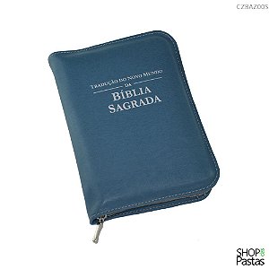 Capa para Bíblia de Bolso com Zíper e Inscrição - Azul