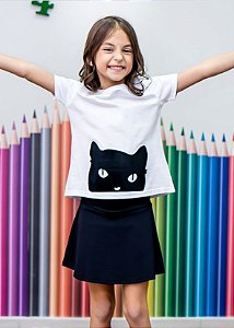 T-shirt Decote Canoa Gato Preto