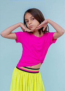 T-shirt Infantil Crepe Pink Manga Curta