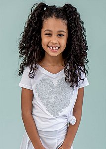 T-shirt Infantil Branca com Coração Prata