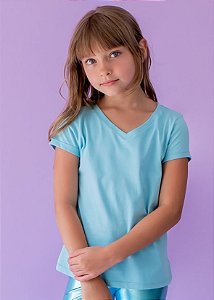 T-shirt Infantil Manga Curta Decote V Azul Estrada