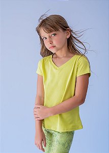 T-shirt Infantil Manga Curta Decote V Verde Aloe Gel