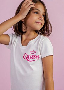 T-shirt Infantil Off-White Decote V Queen Pink