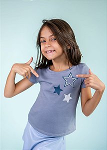 T-shirt Infantil Indigo Decote Canoa Estrela Azul