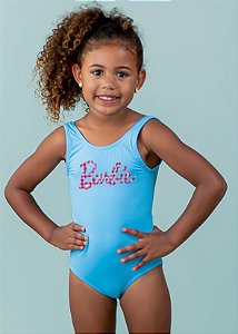 Maio Infantil Azul Bebê Com Aplicação Barbie Xadrez