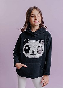 Moletom Com Capuz Infantil Preto Com Aplicação Panda