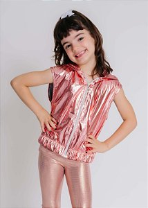 Colete Infantil Corta Vento com Capuz Cobre Platinado