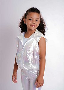 Colete Infantil Corta Vento com Capuz Branco Platinado
