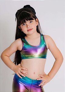 Top Infantil Arco Íris Com Brilho Platinado