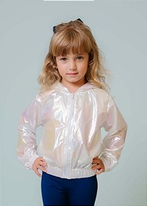 Jaqueta Infantil Corta Vento com Capuz Branco Platinado
