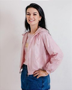 Jaqueta Adulto Corta Vento com Capuz Rosa