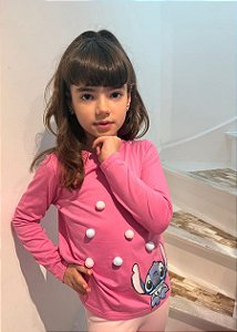 T-shirt Infantil Manga Longa Pink Stitch
