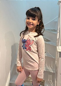T-shirt Infantil Manga Longa Stitch e Angel