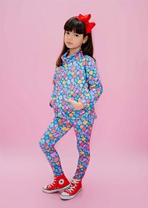 Conjunto Moletom Azul Estampa Oncinha Colorida