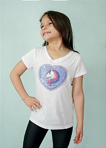 T-shirt Infantil Unicórnio Coração Branca