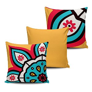 Conjunto 3 Almofadas Decorativas 45x45 com enchimento Mandala - ALMAND002