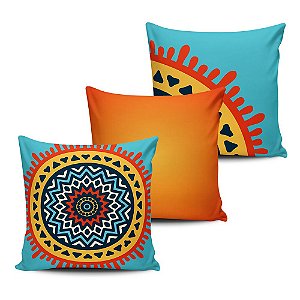 Conjunto 3 Almofadas Decorativas 45x45 com enchimento Mandala - ALMAND004