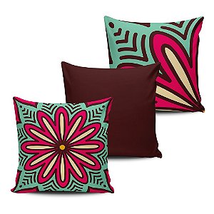 Conjunto 3 Almofadas Decorativas 45x45 com enchimento Mandala - ALMAND009