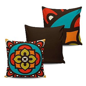 Conjunto 3 Almofadas Decorativas 45x45 com enchimento Mandala - ALMAND010