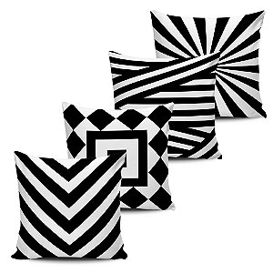 Conjunto 4 Almofadas Decorativas Geometricas Black White  45x45 com enchimento