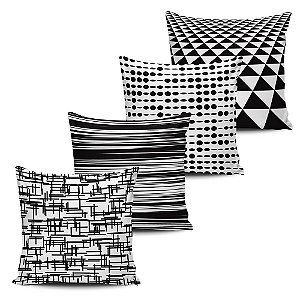 Conjunto 4 Almofadas Decorativas 45x45cm Geometricas Black White