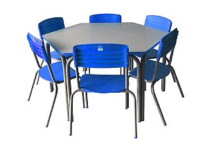 Conjunto Sextavado Tamanho 06 com Cadeira Aluno Tamanho 06 – Azul e Cinza