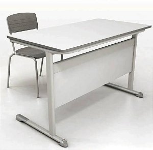 Conjunto Escolar Mesa e Cadeira Professor  Cinza – Estrutura em Aço e Polipropileno