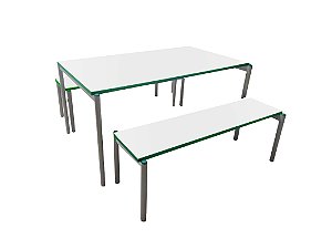 Conjunto Refeitório Adulto – Mesa e Banco em Laminado Cinza com Perfis Coloridos