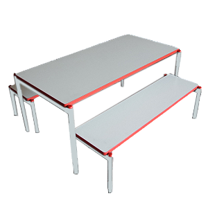 Conjunto Refeitório Infantil – Mesa e Banco em Laminado Cinza com Perfis Coloridos