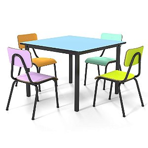 Conjunto De Mesa 80x80 Juvenil (6 À 10 Anos) - 1 Mesa + 4 Cadeiras - Colorido